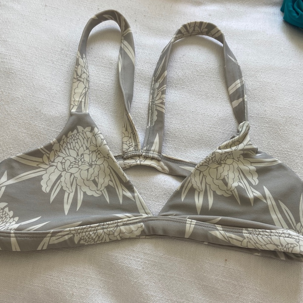Gray & White Mikoh Bikini Top